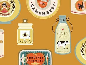 Cotton Fabric, 44" Wide in Taste of Paris a Bee Brown Design by Dashwood Studio