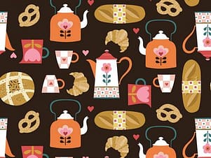 Cotton Fabric, 44" Wide in Café et pâtisserie a Bee Brown Design by Dashwood Studio