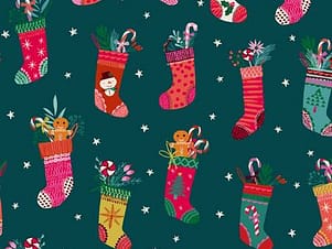 Cotton Fabric, 44" Wide in Christmas Stockings, a Helen Black Design by Dashwood Studio