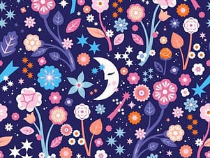 Cotton Fabric, 44" Wide in Midnight Flora a Carly Watts Design by Dashwood Studio