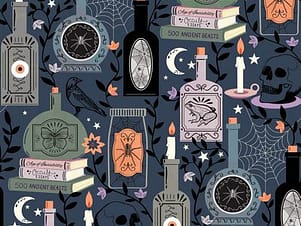 Cotton Fabric, 44" Wide in Occult Apothecaries, a Sally Mountain Design by Dashwood Studio