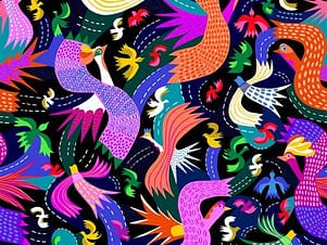 Cotton Fabric, 44" Wide in Firework Birds by Dashwood Studio