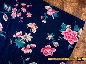 Remnant (Cotton) Dark Blue & Pink with Floral Print Fabric (3 Yards)