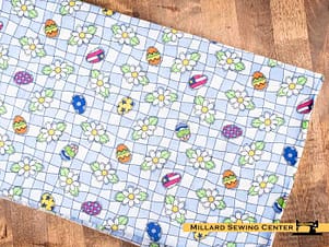 Remnant (Cotton) Multicolor with Checkers, Flowers, Eggs Print Fabric (34")