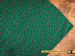 Remnant (Cotton) Green & Red with Hearts & Flowers Print Fabric (24")