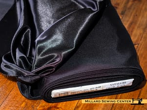 Polyester Fabric, 60″ Wide Satalure Satin in Black by Plastex International