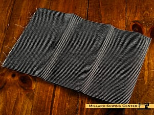 Cotton Fabric, 44″/45″ Wide Kimberbell Basics in Black Perforated Stripes by Maywood Studio