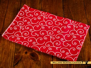 Cotton Fabric, 44″/45″ Wide Kimberbell Basics in Red Scroll by Maywood Studio