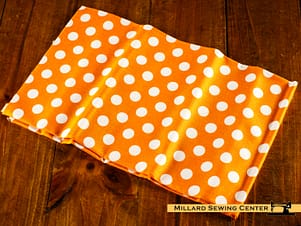 Cotton Fabric, 44″/45″ Wide Kimberbell Basics in Orange Dots by Maywood Studio