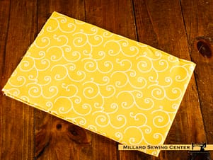 Cotton Fabric, 44″/45″ Wide Kimberbell Basics in Yellow Scroll by Maywood Studio