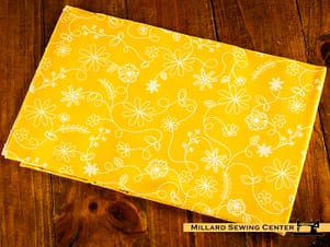 Cotton Fabric, 44″/45″ Wide Kimberbell Basics in Yellow Swirl Floral by Maywood Studio