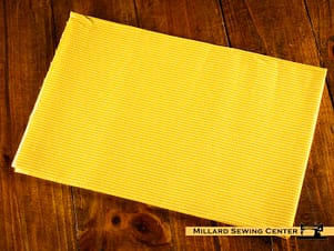 Cotton Fabric, 44″/45″ Wide Kimberbell Basics in Yellow Perforated Stripes by Maywood Studio