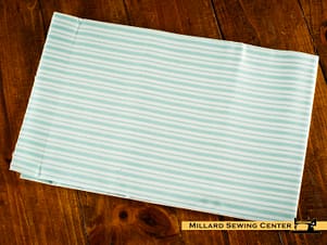 Cotton Fabric, 44″/45″ Wide Kimberbell Basics in Teal Awning Stripe by Maywood Studio
