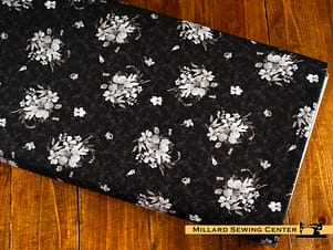 Cotton Fabric, 44″/45″ Wide Moonlit Walk in Patterned Floral Black by Maywood Studio