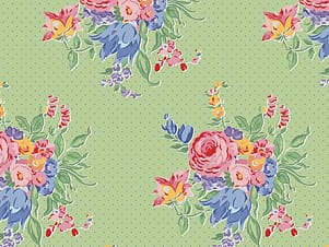 Cotton Fabric, 43"/44" Wide Dear Sweethearts in Floral Pindot Green by Riley Blake Designs