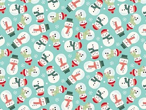 Cotton Fabric, 43"/44" Wide Flannel The North Pole in Snowmen Aqua by Riley Blake