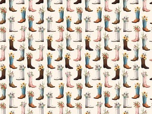 Cotton Fabric, 43"/44" Wide Cowgirl Boots in Cream by Riley Blake Designs