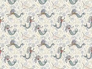 Cotton Fabric, 43"/44" Wide Story Land in Mermaids Cream by Riley Blake Designs