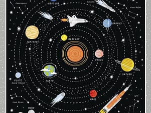 Cotton Fabric, 43"/44" Wide Reach for the Stars with NASA in Galaxy Glow in the Dark Panel by Riley Blake Designs