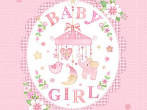 Cotton Fabric, 44" Lullaby in Baby Girl Panel Pink by Northcott Fabrics