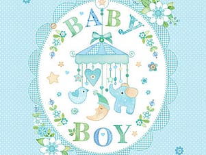 Cotton Fabric, 44" Lullaby in Baby Boy Panel Blue by Northcott Fabrics