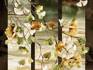 Cotton Fabric, 44" Ginkgo in Panel Mink Multi by Northcott Fabrics