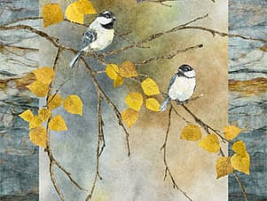 Cotton Fabric, 44" Evening Song Stonehenge in Chickadee Panel Dark Blue Multi by Northcott Fabrics