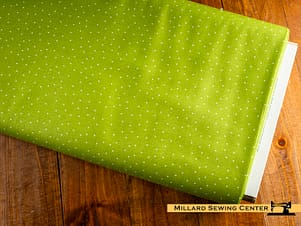 Cotton Fabric, 44″/45″ Wide Kimberbell Basics in Green/White Tiny Dots by Maywood Studio