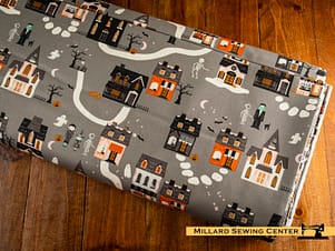 Cotton Fabric, 43"/44" Wide Frank and Friends in Houses Gray by Riley Blake