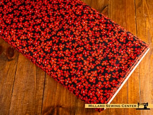Cotton Fabric, 44" Hen House Collection in Scattered Floral Red Black by Camelot Fabrics