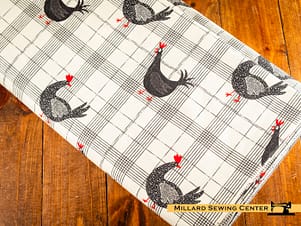 Cotton Fabric, 44" Hen House Collection in Chicken Plaid Off White by Camelot Fabrics