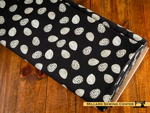Cotton Fabric, 44" Hen House Collection in Pretty Egg Toss Black by Camelot Fabrics