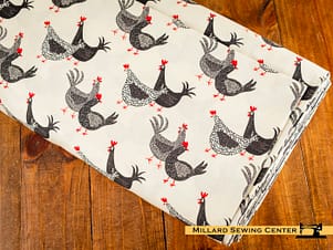 Cotton Fabric, 44" Hen House Collection in Roosters and Hens Off White by Camelot Fabrics