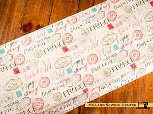 Cotton Fabric, 44" Fleurs & Flutter in Passport Stamps Pink by Camelot Fabrics