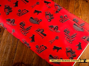 Cotton Fabric, 44" NIFS Custom Print in Farmsteads Red by Patrick Lose for Northcott Fabrics