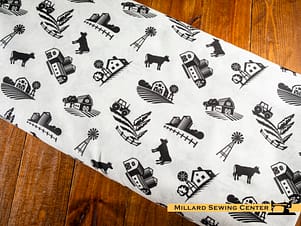 Cotton Fabric, 44" NIFS Custom Print in Farmsteads White by Patrick Lose for Northcott Fabrics