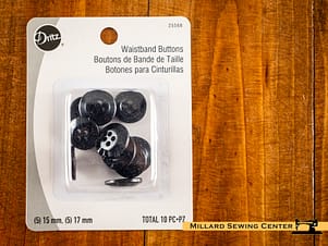 Buttons, 15mm and 17mm Round Waistband in Black, 10 pack by Dritz