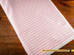 Cotton Fabric, 44″/45″ Wide Kimberbell Basics in Pink Awning Stripe by Maywood Studio