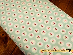 Cotton Fabric, 43"/44" Wide Cotton Nook in Cherries Bleached Denim by Riley Blake