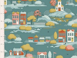Cotton Fabric, 44″ Wide, Village Life- Village Teal by Tilda