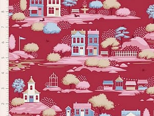 Cotton Fabric, 44″ Wide, Village Life- Village Burgundy by Tilda