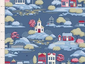 Cotton Fabric, 44″ Wide, Village Life- Village Blue by Tilda