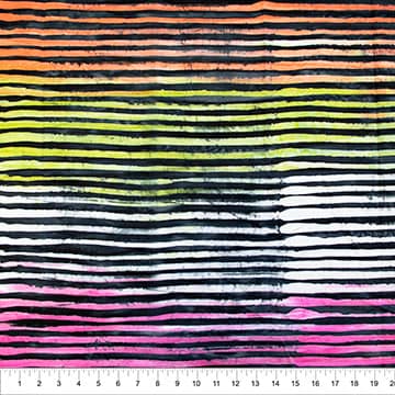 Cotton Fabric, 44" Paint Box in Stripe Black by Banyan Batiks