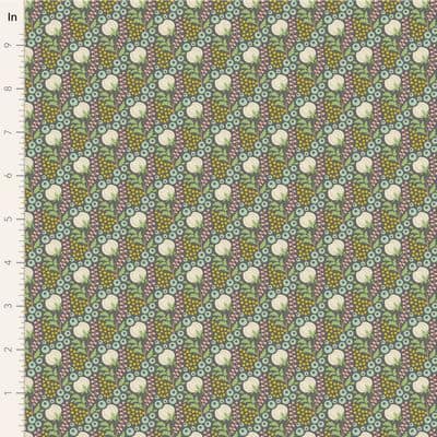 Cotton Fabric, 44" Wide in Cottonfield Greygreen by Tilda
