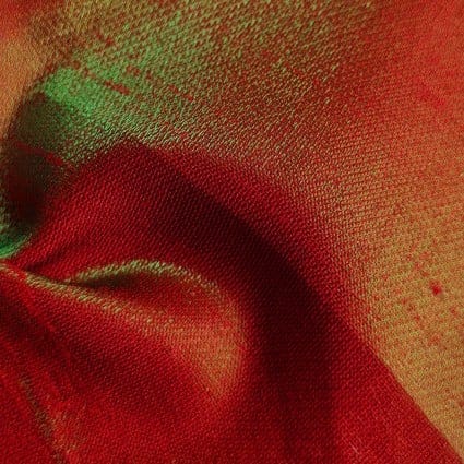 Polyester Fabric, 60″ Wide Shimmer Shantung in Kelly/Red by EESCO