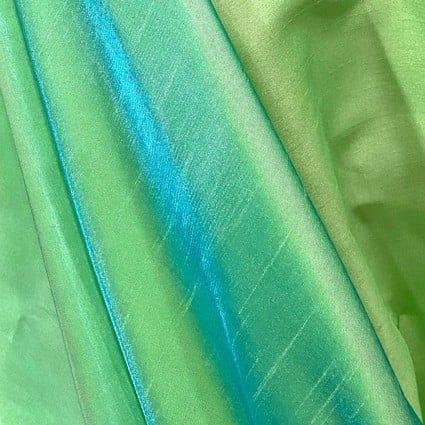 Polyester Fabric, 60″ Wide Shimmer Shantung in Turquoise/Lime by EESCO