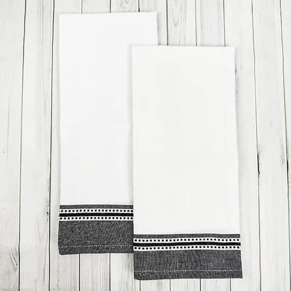 Towel, Dobby Border in White with Black by All About Blanks - Image 2