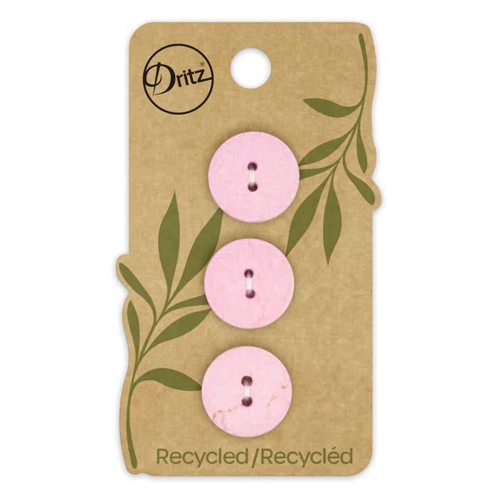 Buttons, Round 18mm In Pink, Recycled Cotton, 3 Pack by Dritz