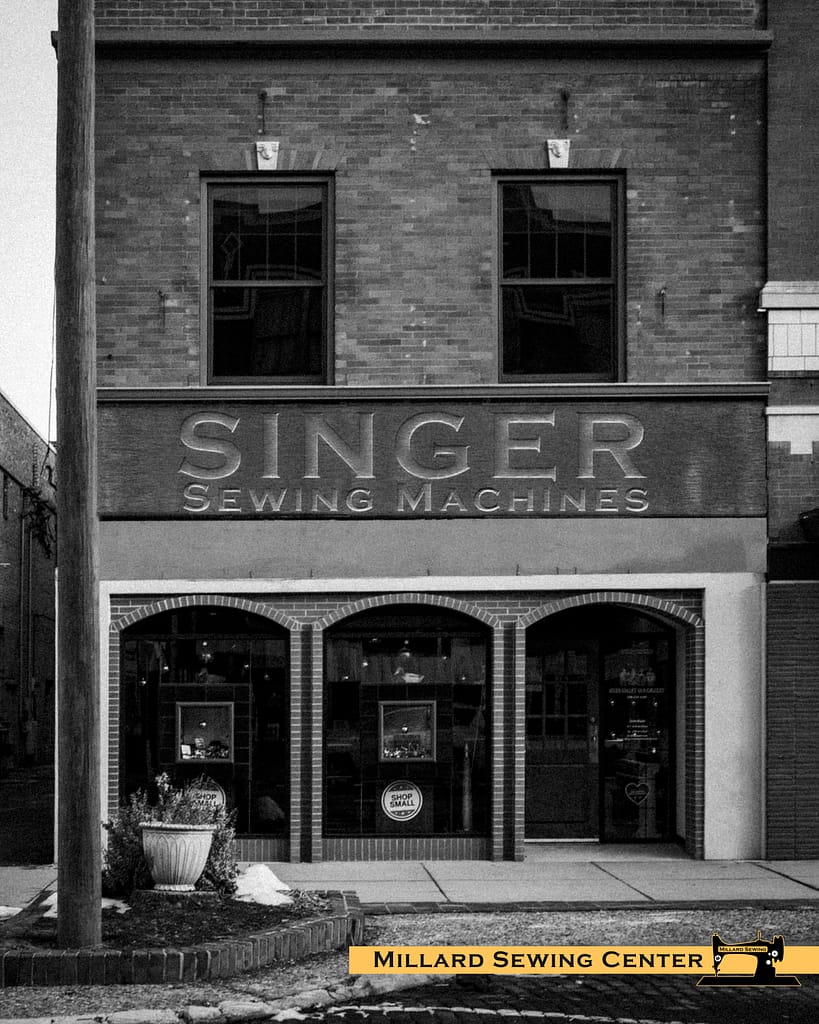Artist rendering of the North Plate Singer Store based on a modern photo of the building.