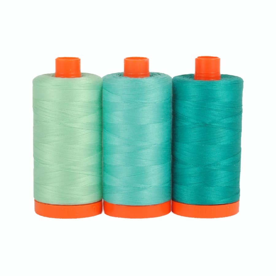 Color Builder 3 Piece Set, 50wt Cotton in Capri Teal by Aurifil